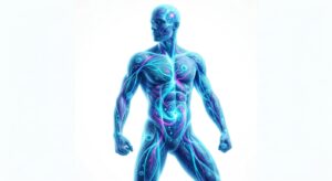 남성 건강과 활력을 상징하는 3D 의학 일러스트